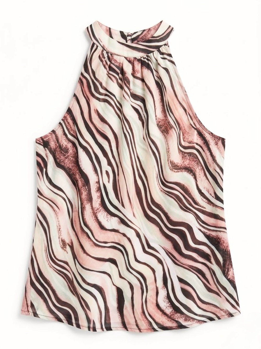 Liverpool LA Mock Neck Halter Blouse Watercolor Brush Print M Top Brown Coral